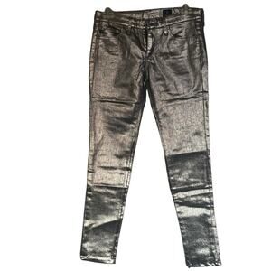 AG Adriano Goldschmied Graduate Metallic Silver Jeans Sz 25 leggings pop rock